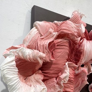 粉色浪花布艺装置挂画时尚挂画轻奢入户竖版简约样板间售楼部