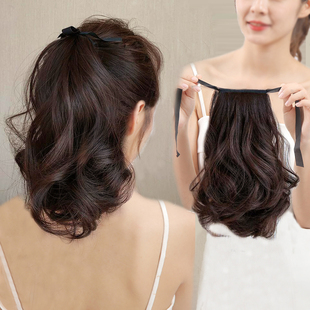 假发女马尾自然绑带式大波浪蓬松卷发短款轻薄高扎隐形逼真马尾辫