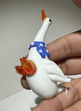 琉璃大白鹅玻璃手工小摆件可爱动物创意办公室电脑书桌面装饰淄博