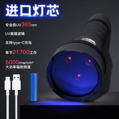 专业365nmUV紫光手电筒黑镜可充电进口灯珠紫外线蝎子灯手电筒鉴