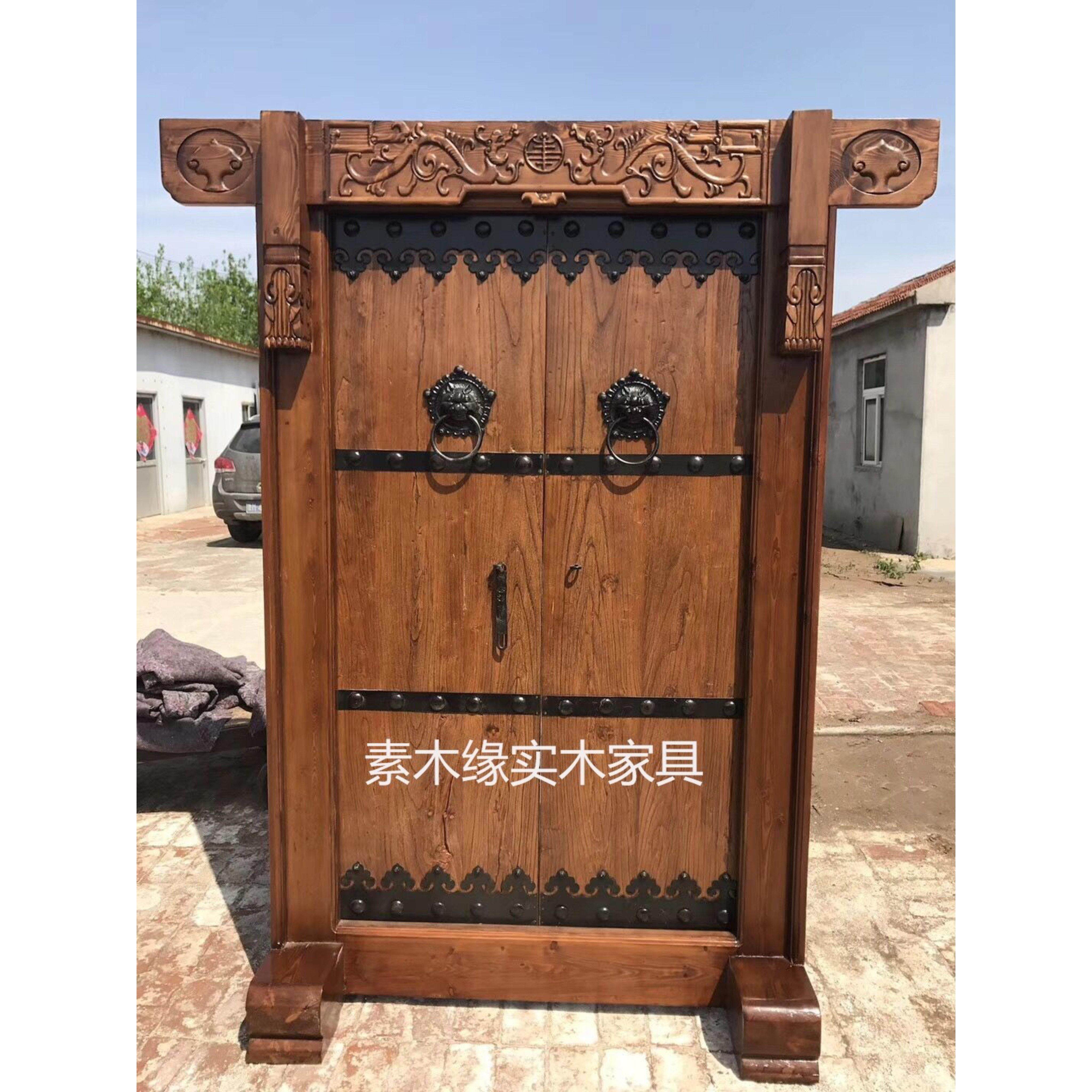 实木复古餐饮门别墅庭院老榆木仿古四合院大门农村自建房进户大门