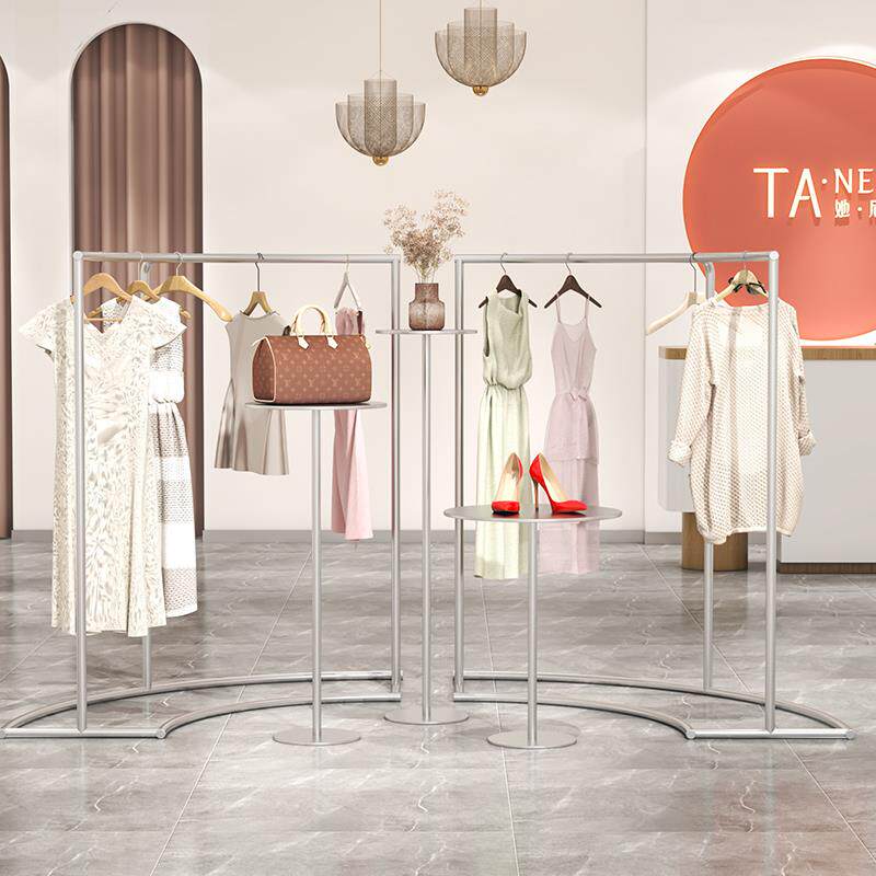 服装店展示架落地式不锈钢中岛架男女装店货架陈列道具挂衣杆架子