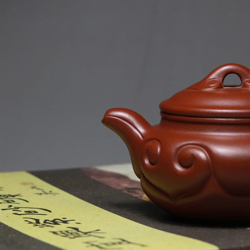 冰心玉壶纯手工制作原矿朱泥大红袍仿古如意壶宜兴紫砂壶中式茶壶