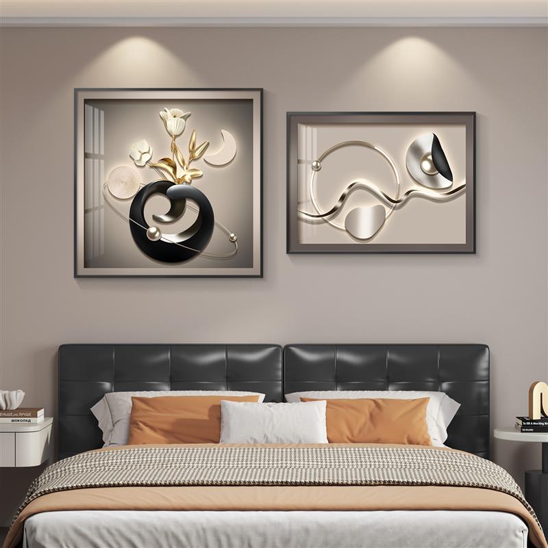 轻奢卧室床头装饰画主卧次卧房间挂画壁画简约现代高级感抽象两联