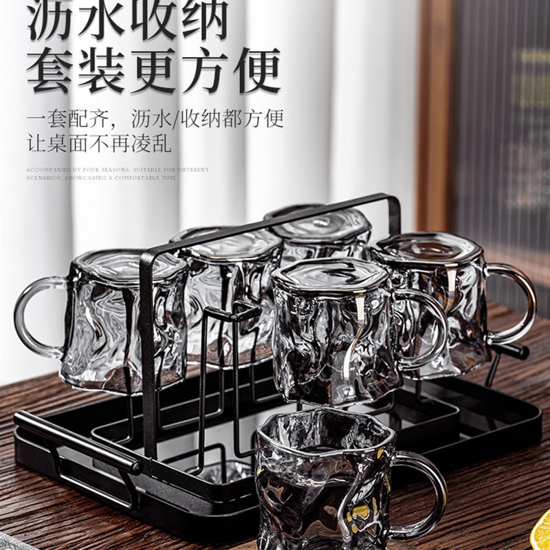 带把手玻璃杯高级感轻奢玻璃水壶杯子家用喝水客厅待客水杯套装