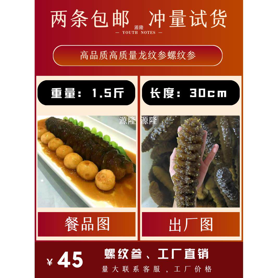 即食海参大海参野生海参大乌参水发厚肉螺纹参食品佛跳墙 1条包邮