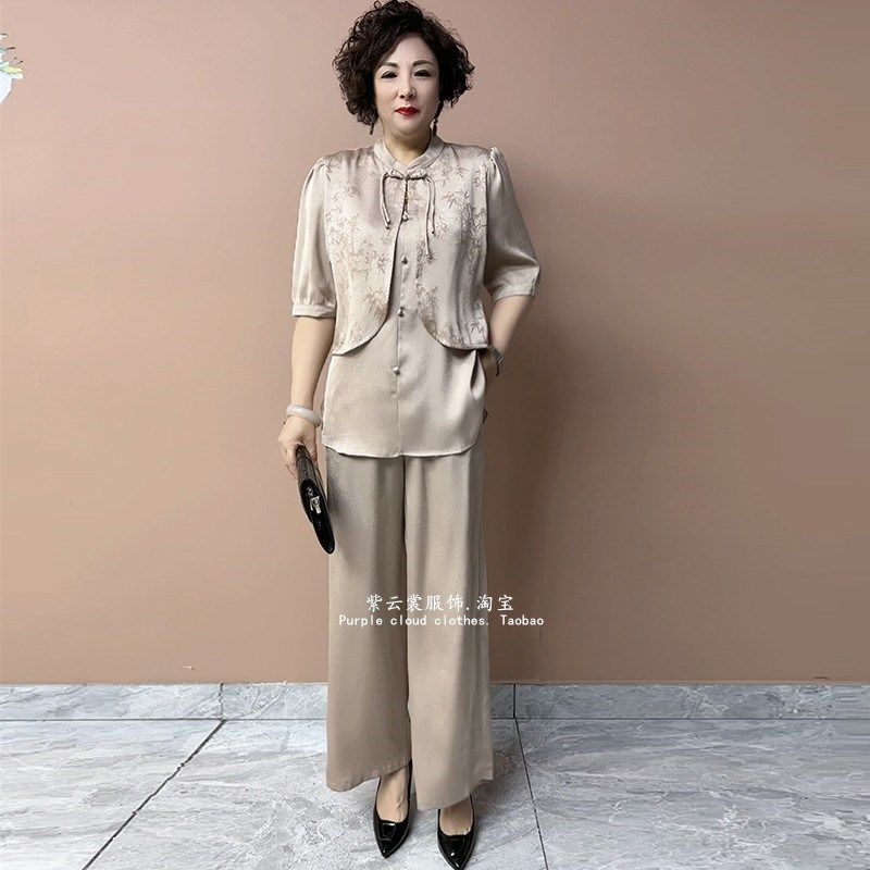 夏季新款薄款新中式大码宽松气质中老年上衣+阔腿裤两件套妈妈装,女装/女士精品,时尚套装,淘宝优惠券,粉丝福利购,淘宝优惠卷
