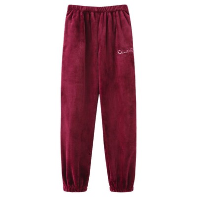 睡裤秋冬季女士加肥加大宽松中年妈妈家居裤长裤女珊瑚绒休闲裤子