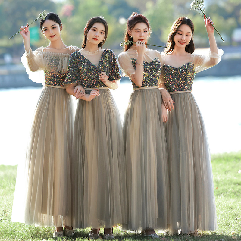 伴娘服2021新款女结婚姐妹团晚礼服小个子高级气质小众秋冬伴娘团