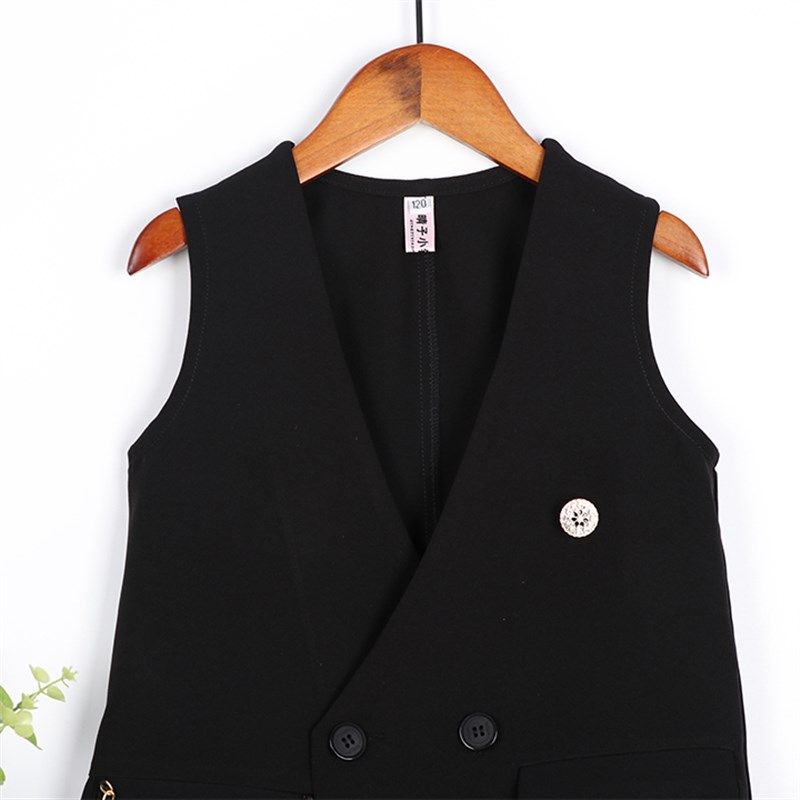 女童马甲春秋新款西服外套洋气时髦小西装长款连衣裙外穿百搭薄款