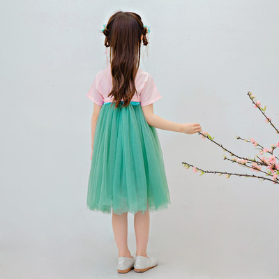 儿童桃花笑舞蹈服汉服胭脂妆春三月燕无歇芒种古风演出服飘逸女童