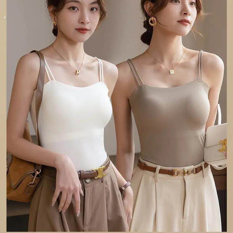 2024新款冰丝吊带背心带胸垫女士内搭一体式文胸内衣百搭抹胸上衣