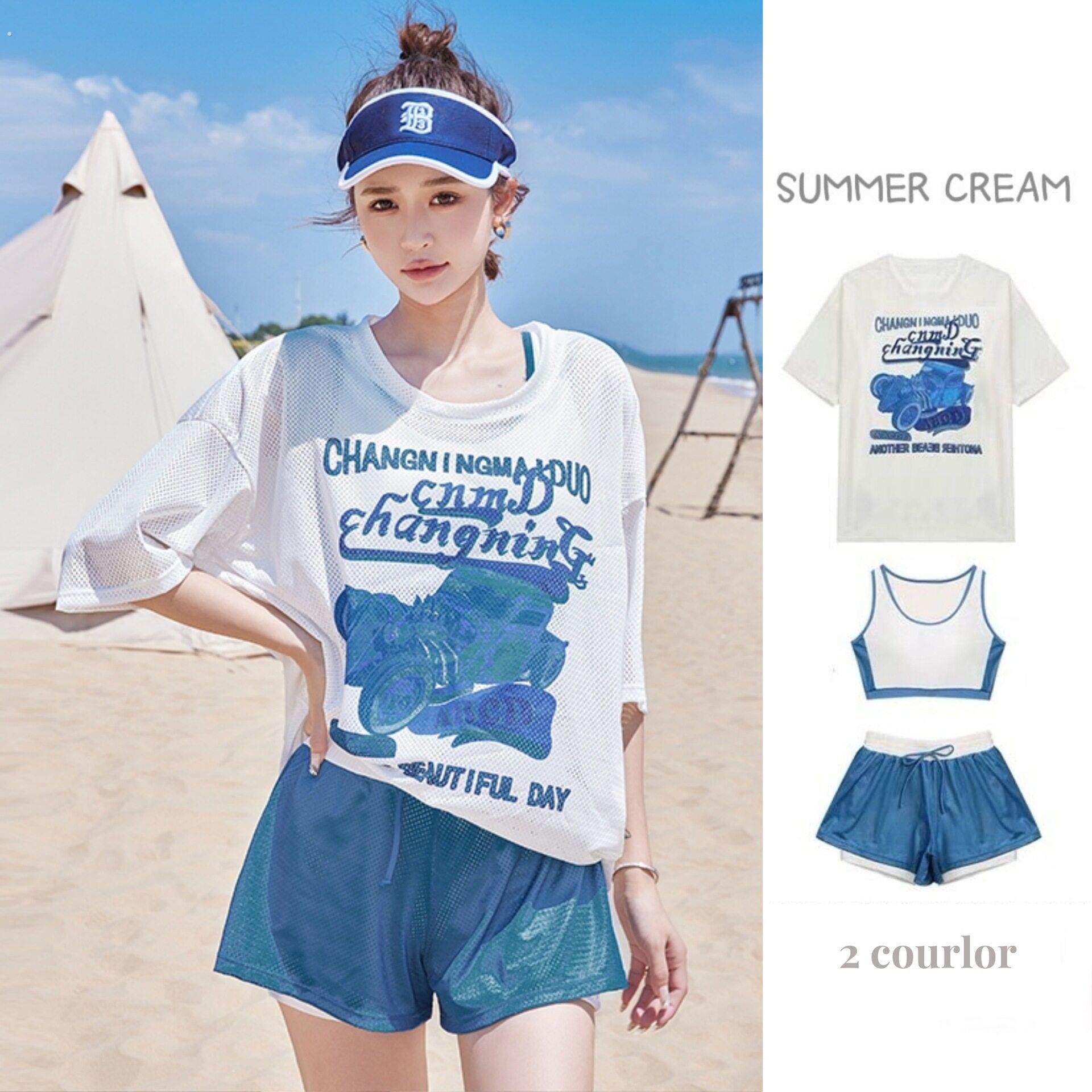 泳衣女士保守分体泡温泉三件套微胖女孩遮肉显瘦遮肚子网红风泳装