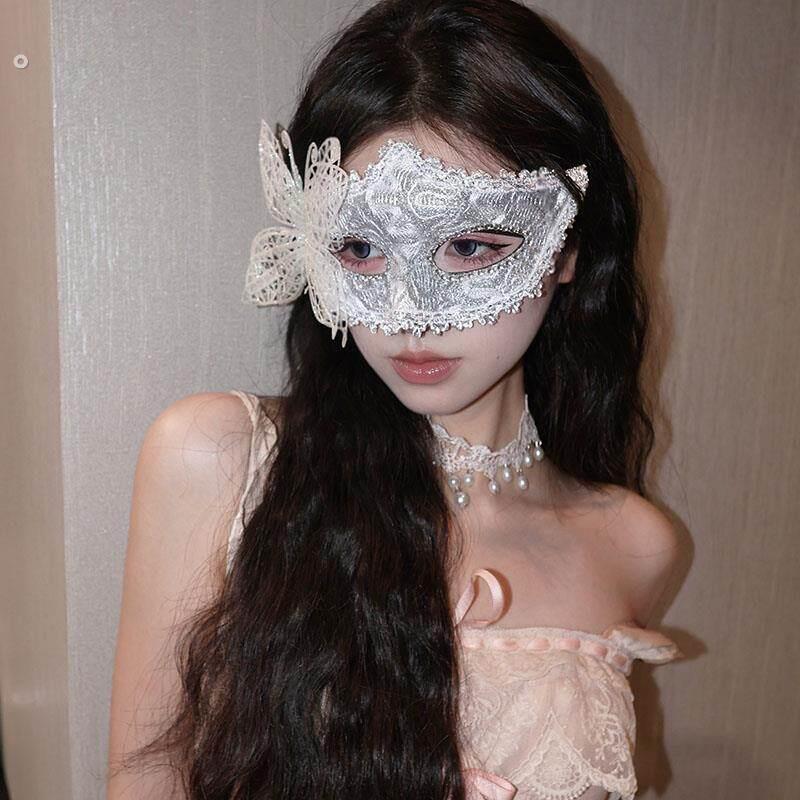 假日化妆舞会公主面具女成人派对半脸面具白色羽毛半脸眼罩道具