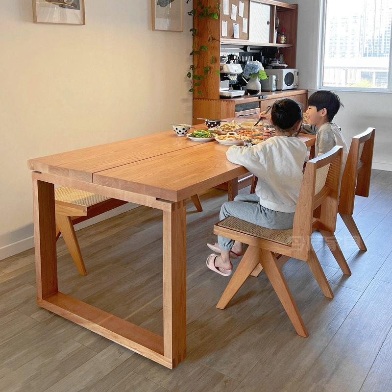 全实木餐桌书桌一体两用长方形家用饭桌餐桌椅子组合大桌子原木