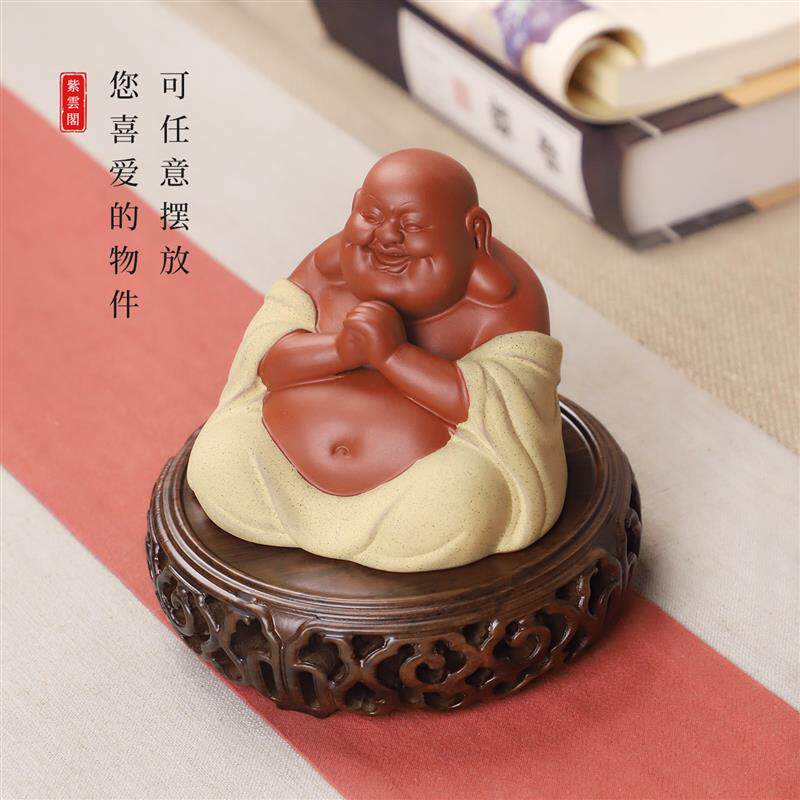 黑檀整木雕刻镂空奇石头花盆茶壶香炉佛像摆件加高圆形底座实木托