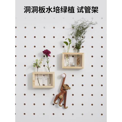 实木室内水培试管花瓶实木壁挂装饰品创意水文化插花玻璃花容器