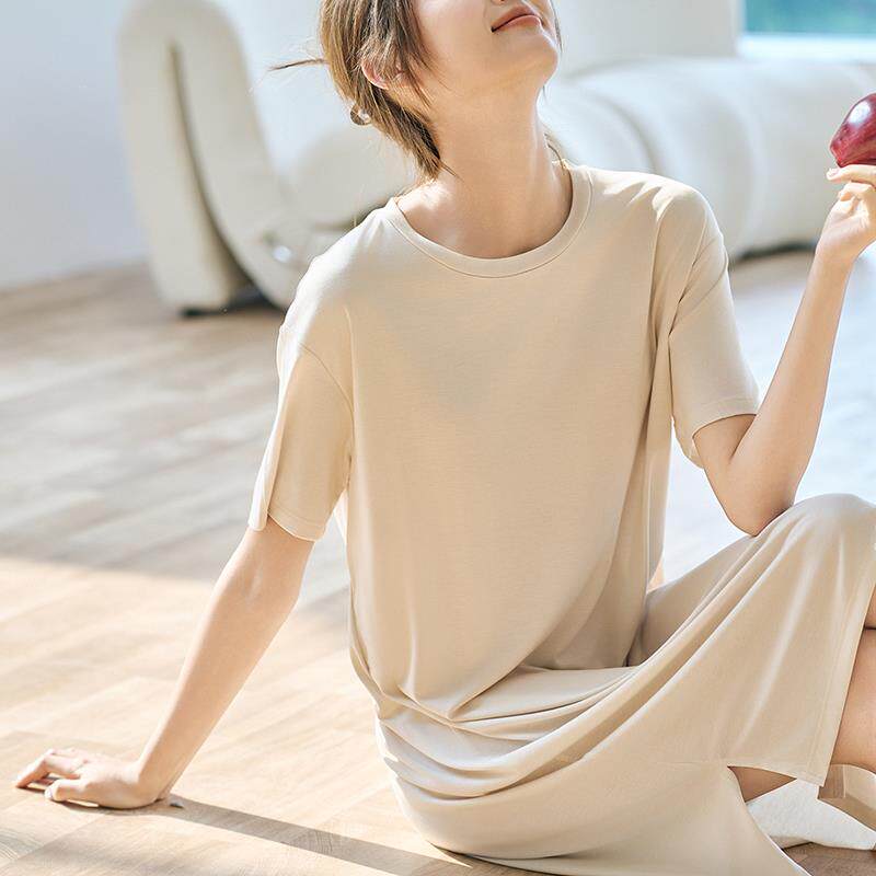 短袖睡衣女士夏季凉感带胸垫睡裙2026年新款宽松大码可外穿连衣裙
