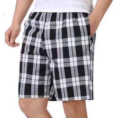 中老年纯棉格子短裤男五分沙滩裤宽松居家休闲大裤衩运动散步裤头