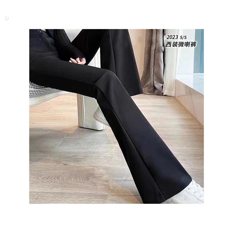 微喇叭裤女2024春秋季新款高腰修身显瘦垂感黑色弹力休闲西装长裤