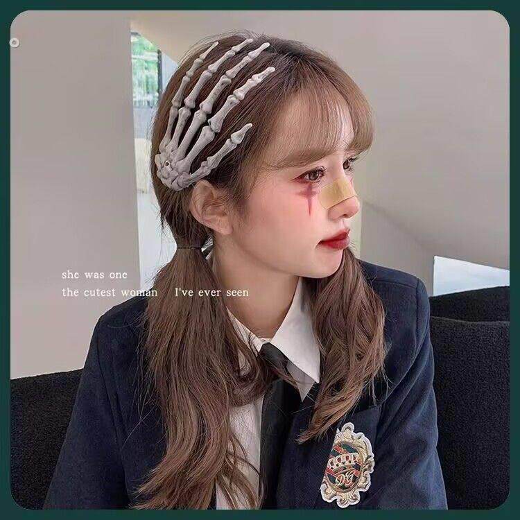 万圣节头饰万圣节头饰骷髅手爪发夹少女个性哥特手骨发卡大鬼爪边