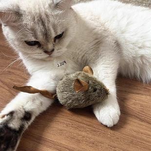 猫咪毛绒彷真小老鼠电子发声吱吱叫玩具自嗨解闷互动逗猫抓老鼠