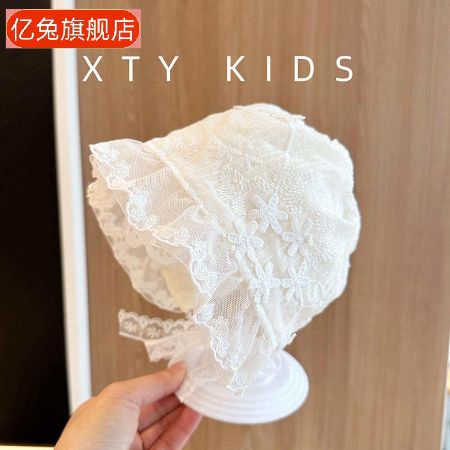 韩版女宝宝公主风花边遮阳帽小