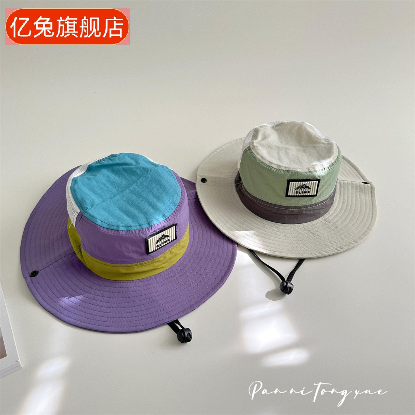 韩版中大童拼色渔夫帽儿童遮阳小