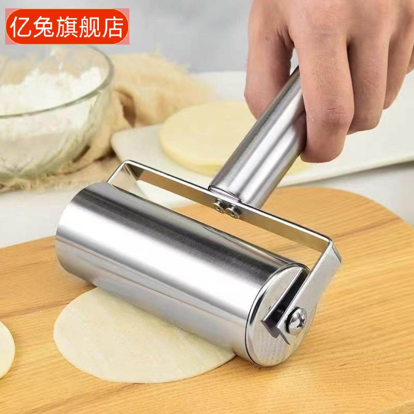 单手滚轴不锈钢擀面杖省力滚轮擀面棍包子皮饺子双头滚轮面杖