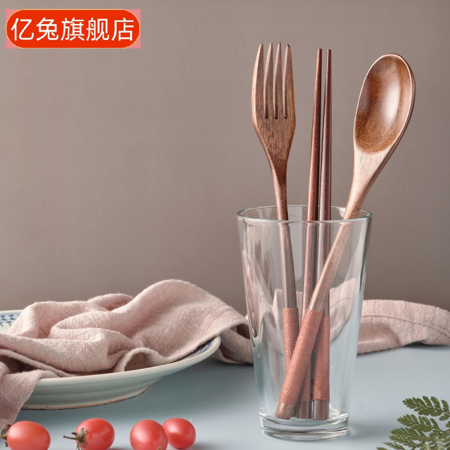 韩式木质筷子勺子叉子学生便携30