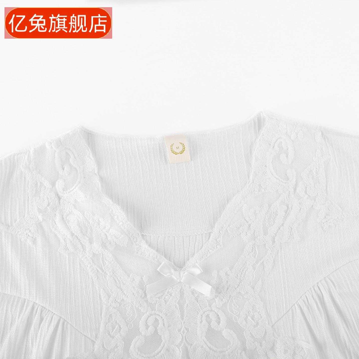 带胸垫白色蕾丝长袖公主风睡裙女