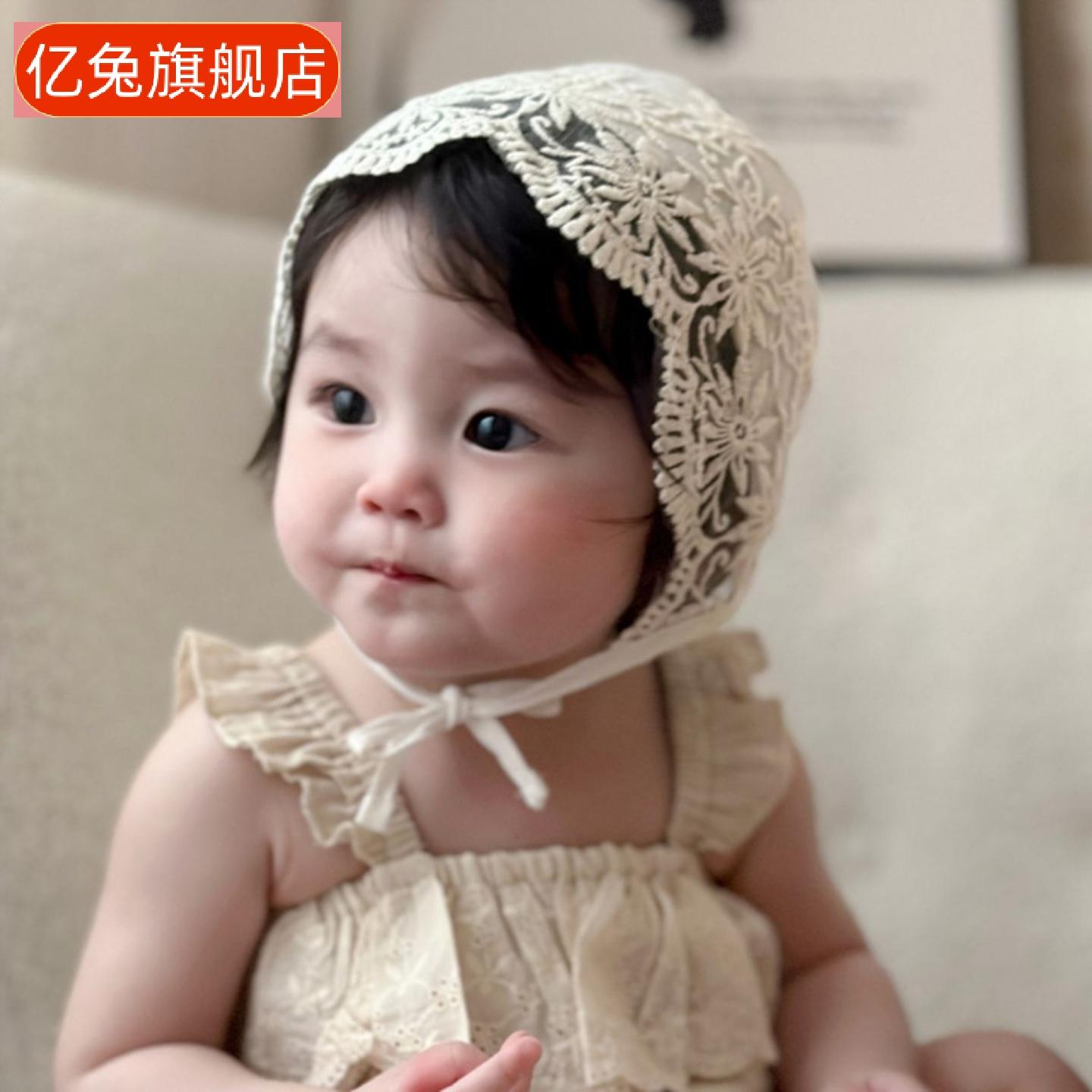 韩系婴儿春秋蕾丝花边公主遮阳帽