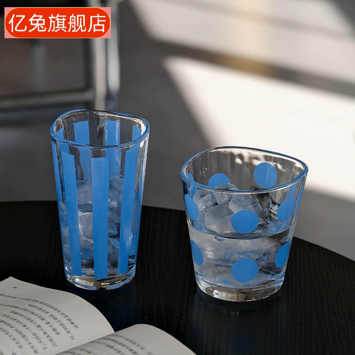 复古蓝色波点玻璃杯|小清新早餐