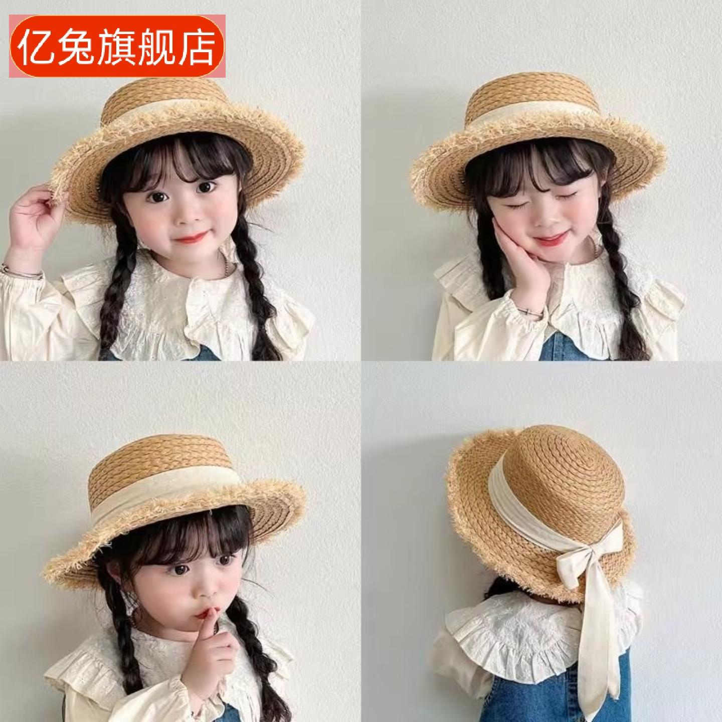 日系儿童夏季大檐遮阳帽女童度假
