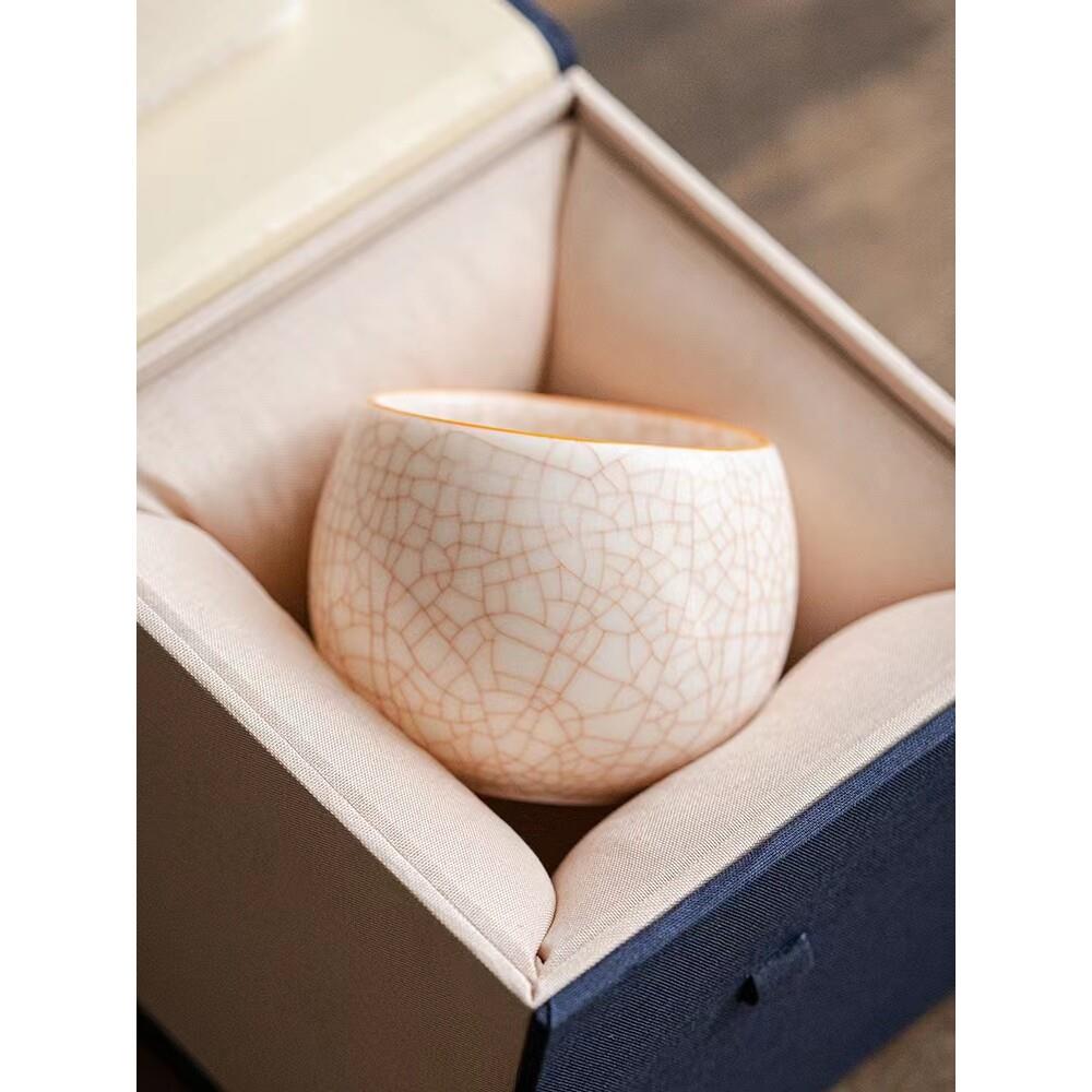 景德镇羊脂玉白瓷汝窑主人杯茶杯单杯子冰裂陶瓷茶具个人品茗杯茶