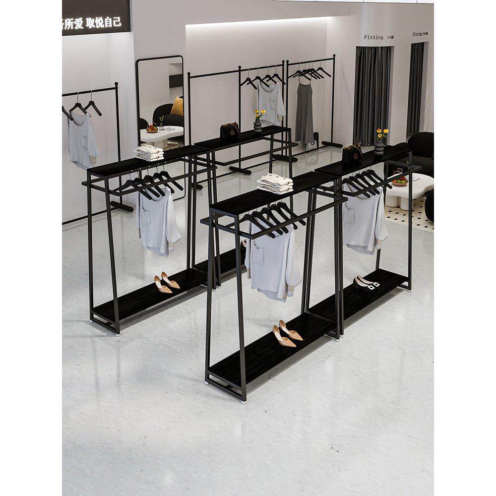 服装店中岛展示架黑色组合中间摆放挂衣架女装店双杠侧挂货架陈列