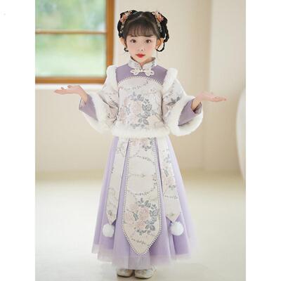 女童中国风旗袍裙2025新款女宝汉服唐装儿童冬季拜年服冬装过年服