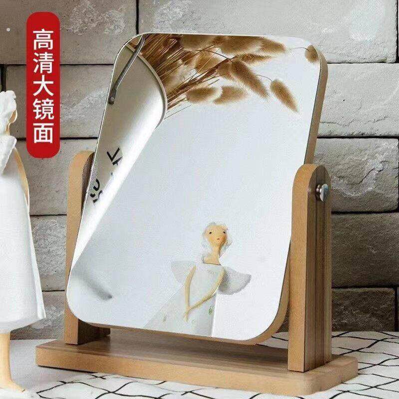 梳妆台大镜子化妆复古桌面木制台式梳妆镜大号家用学生网红少女心