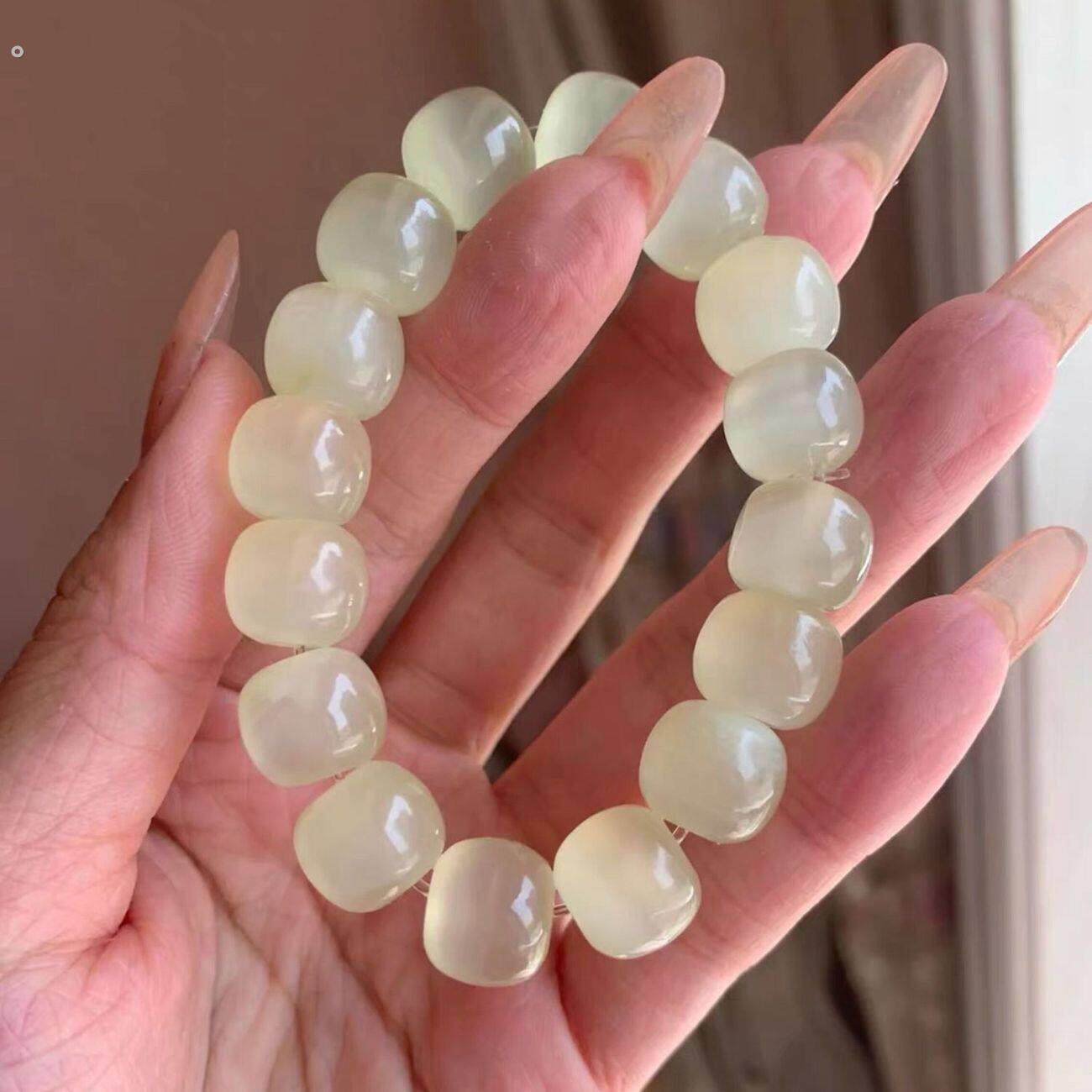天然青白玉葡萄古风手持手串民族风醒狮手持女素圈可盘文玩绕指柔