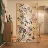 法式 饰半透座屏 复古花鸟实木入户屏风隔断客厅餐厅家用移动遮挡装