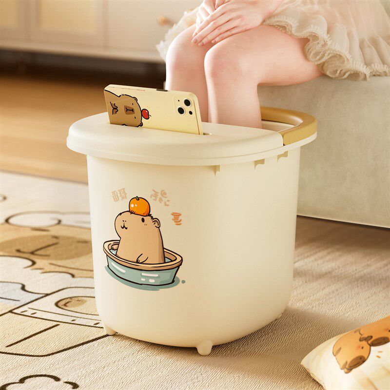 奶油风卡通加高加大泡脚桶家用过小腿高深桶秋冬养生按摩足浴桶