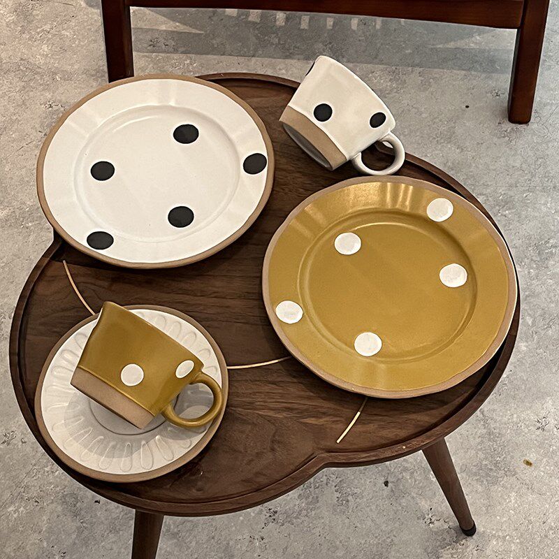 ENO 创意粗陶轻食餐盘波点西餐盘子甜品装饰盘咖啡厅西餐厅盘子