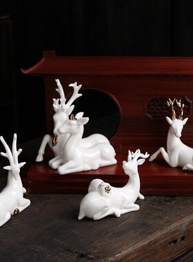 陶瓷招财鹿摆件灵鹿献瑞 客厅家居饰品电视柜酒柜装饰装饰品摆件