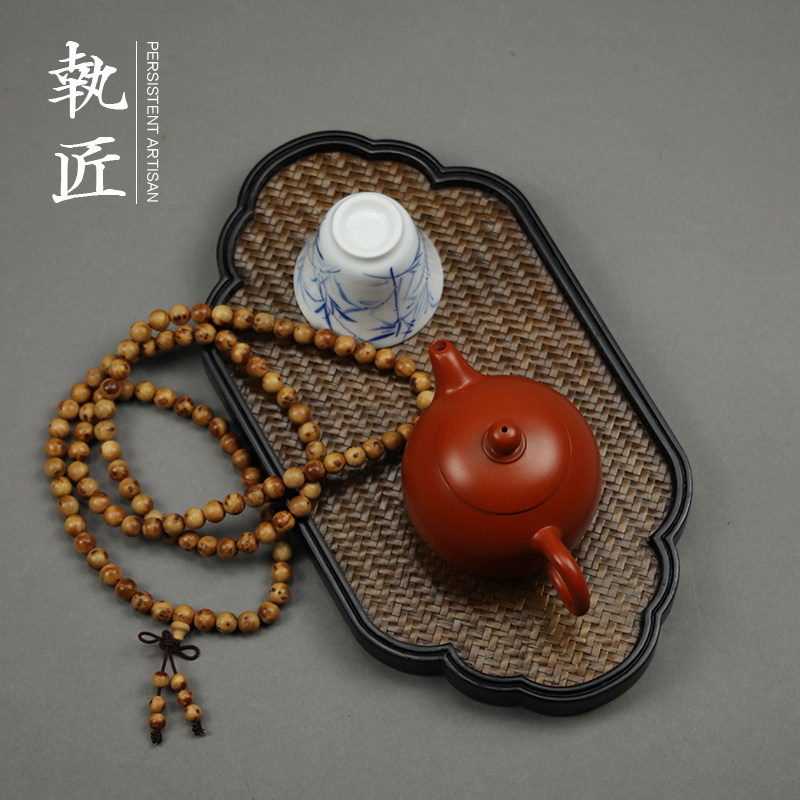 天然重竹席面干泡台祥云编织储水式茶盘壶承壶垫壶托杯垫杯托茶具