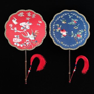 苏绣宫扇双面异色异绣十二瓣紫竹加大款团扇子汉服配饰明清古典