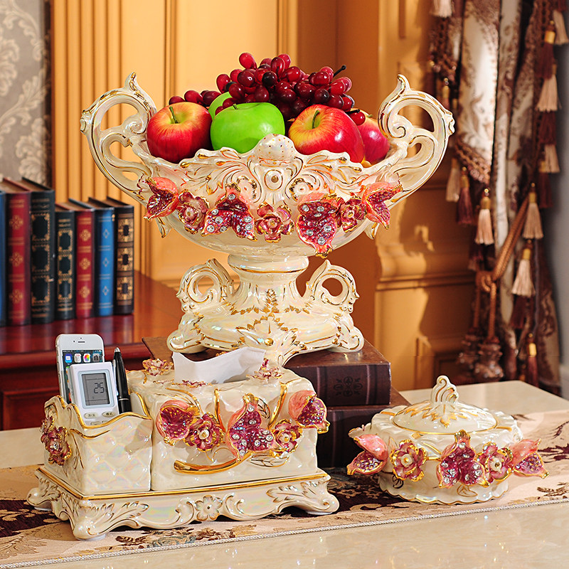 欧式果盘套装创意陶瓷水果盘三件套家用客厅茶几奢华高档结婚摆件,家居饰品,果盘/果篓,淘宝优惠券,粉丝福利购,淘宝优惠卷