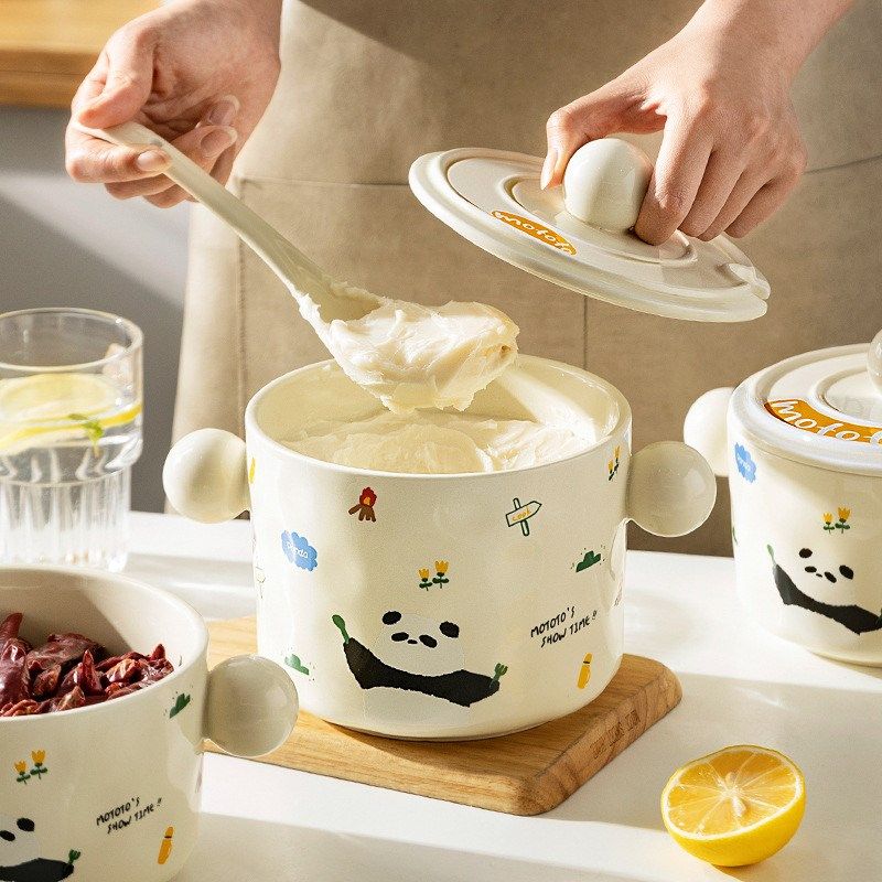 觅陶餐具 熊猫猪油罐家用耐高温陶瓷罐带勺辣椒油专用调料罐,厨房/烹饪用具,调味瓶罐/调料研磨器,淘宝优惠券,粉丝福利购,淘宝优惠卷