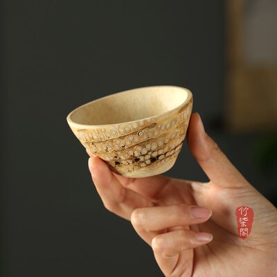 纯手工金竹根打磨茶杯老竹根雕刻公道杯竹制水杯竹雕竹筒茶道茶具