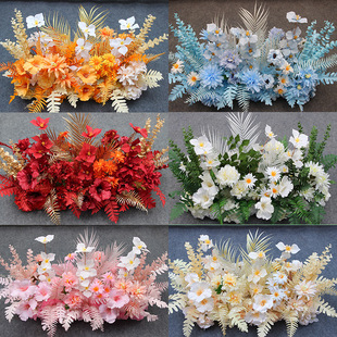 新款婚庆地排花 仿真绢花合欢花排 舞台成品装饰T台路引婚礼花艺