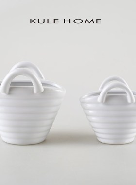 KULE HOM 田园风复古螺纹陶瓷花篮置物摆件插花民宿花瓶隔板装饰